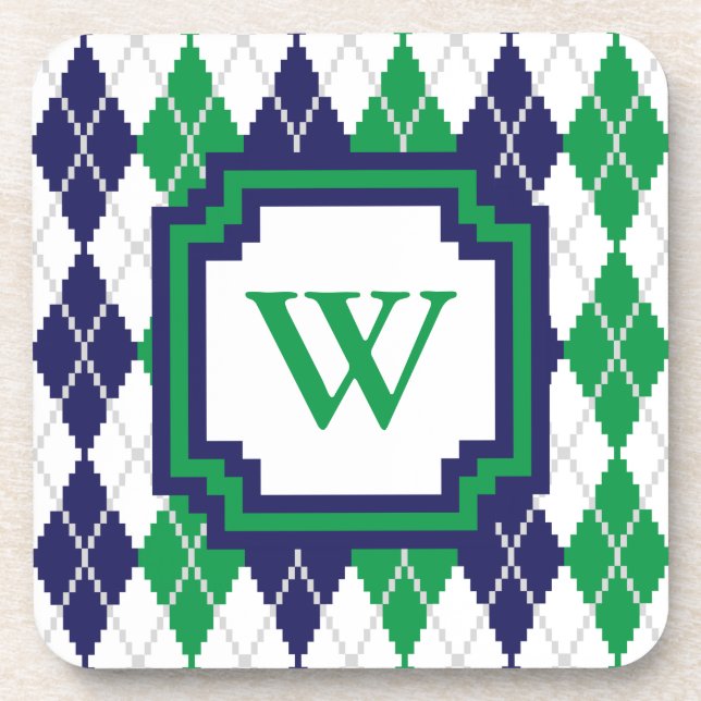 On the Green Argyle Square Coaster (Front)