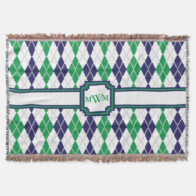 On the Green Argyle Throw Blanket (Front)