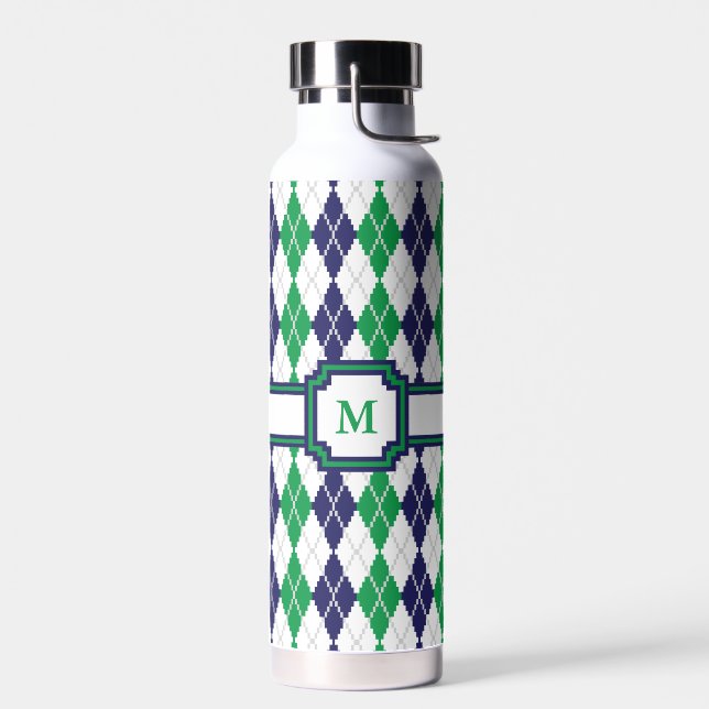 On the Green Argyle Water Bottle (Left)