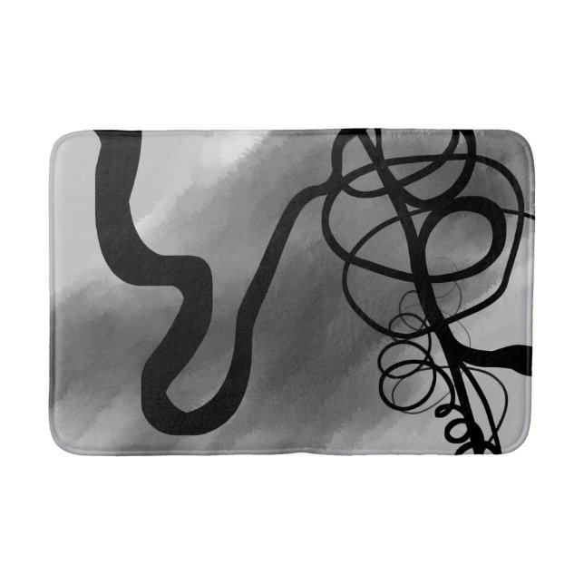 On the Grid: Abstract Gray, Black & White Bath Mat (Front)