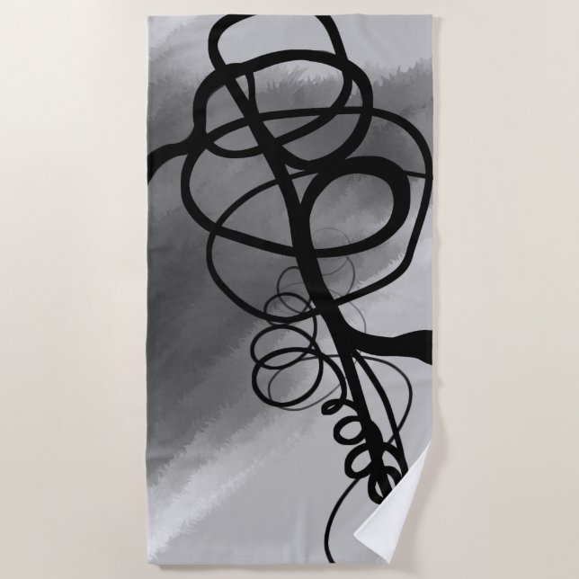 On the Grid: Abstract Gray, Black & White Beach Towel (Front)
