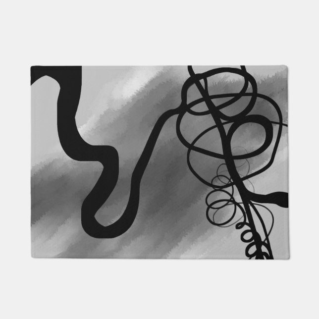 On the Grid: Abstract Gray, Black & White Doormat (Front)