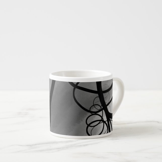 On the Grid: Abstract Gray, Black & White Espresso Cup (Front Right)