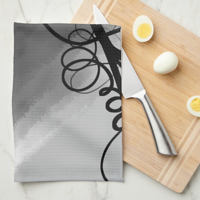 On the Grid: Abstract Gray, Black & White Kitchen Towel (Quarter Fold)