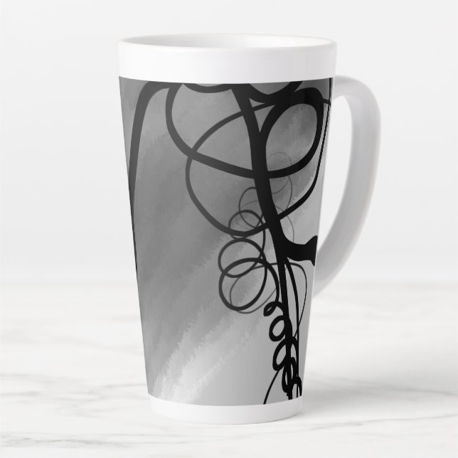 On the Grid: Abstract Gray, Black & White Latte Mug (Right Angle)