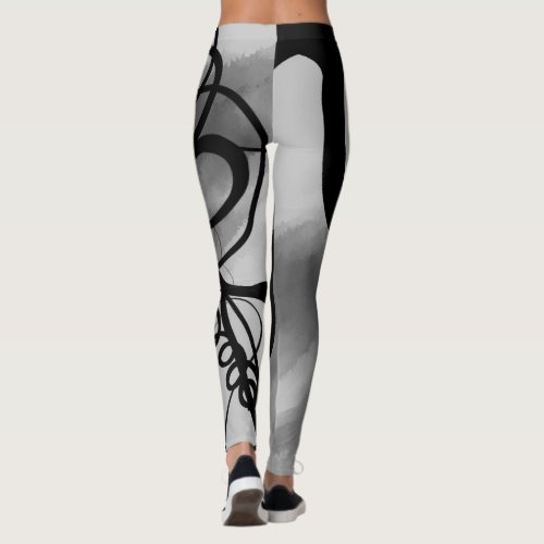 On the Grid Abstract Gray Black  White Leggings
