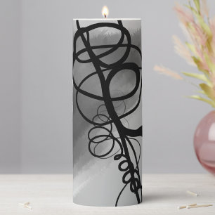 On the Grid: Abstract Gray, Black & White Pillar Candle