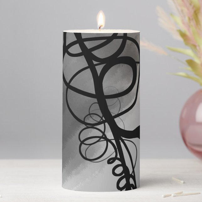 On the Grid: Abstract Gray, Black & White Pillar Candle (Creator Uploaded)