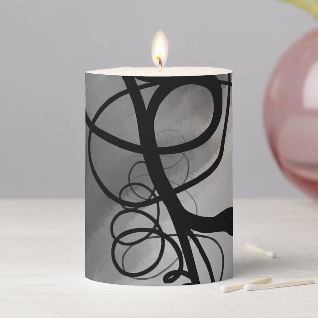 On the Grid: Abstract Gray, Black & White Pillar Candle (Creator Uploaded)