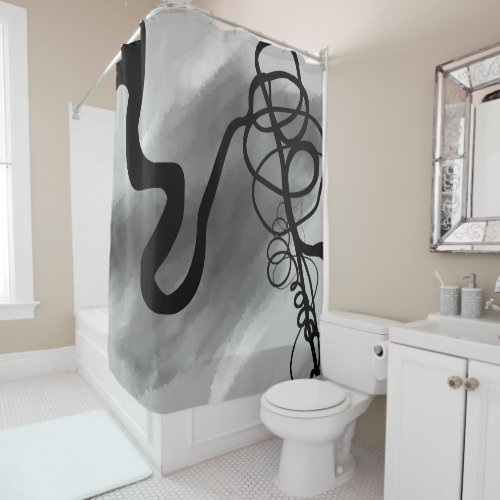 On the Grid Abstract Gray Black  White Shower Curtain