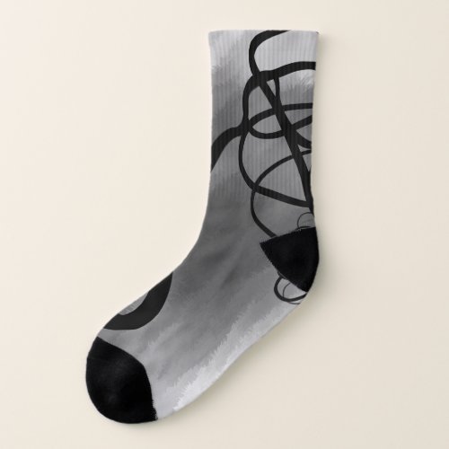 On the Grid Abstract Gray Black  White Socks
