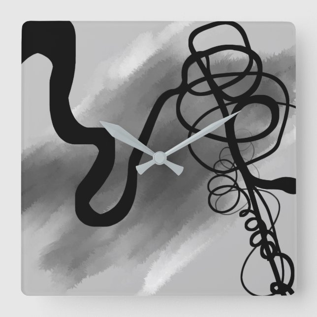 On the Grid: Abstract Gray, Black & White Square Wall Clock (Front)