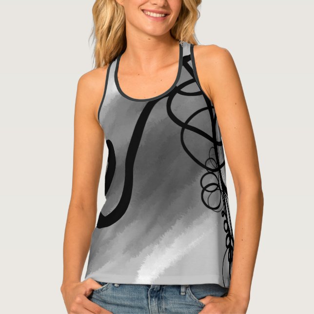 On the Grid: Abstract Gray, Black & White Tank Top (Front)
