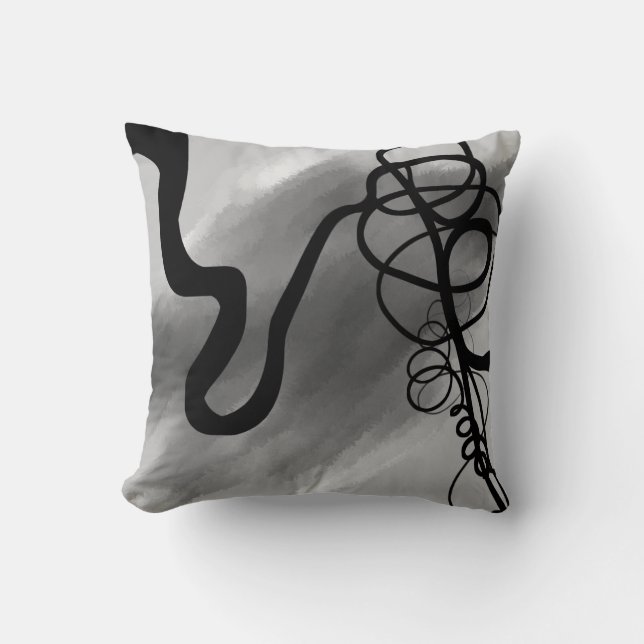 On the Grid: Abstract Gray, Black & White Throw Pillow (Front)