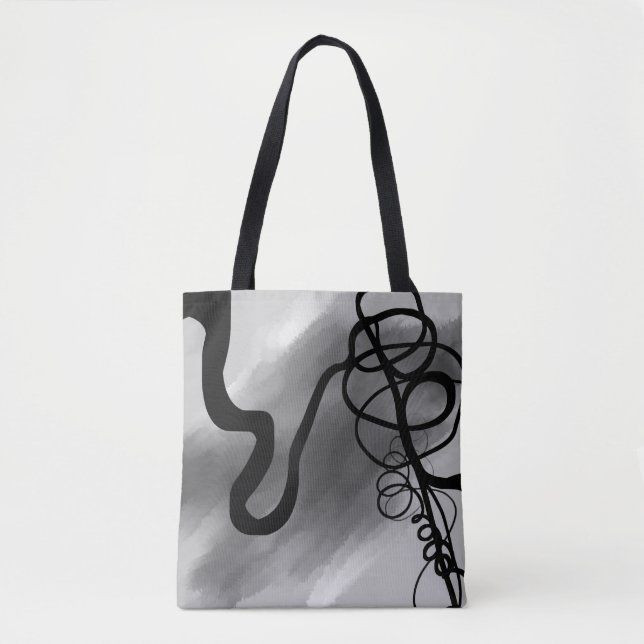 On the Grid: Abstract Gray, Black & White Tote Bag (Front)