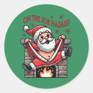 On the Job Hazard Santa on Fire Classic Round Sticker