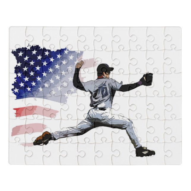 On The Mound - Baseball Pitcher and USA Flag   Jigsaw Puzzle (Puzzle Horizontal)