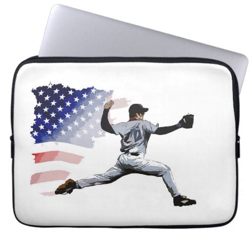 On The Mound _ Baseball Pitcher and USA Flag  Laptop Sleeve