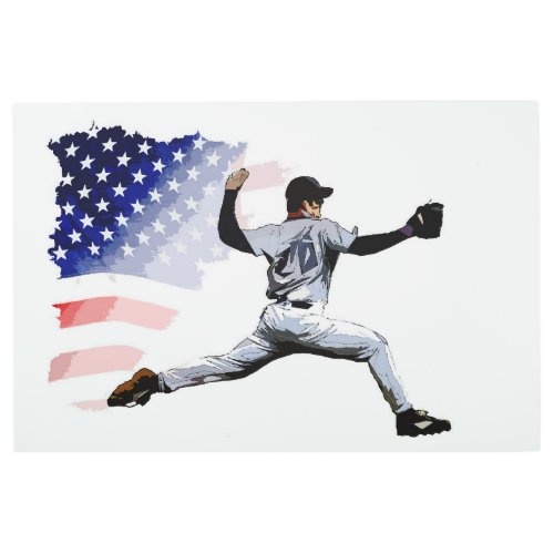 On The Mound _ Baseball Pitcher and USA Flag   Metal Print