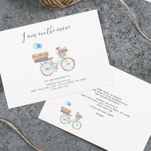 On The Move New Address Watercolor Bicycle Moving Announcement
