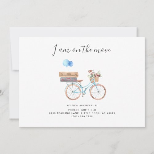 On The Move New Address Watercolor Bicycle Moving Announcement