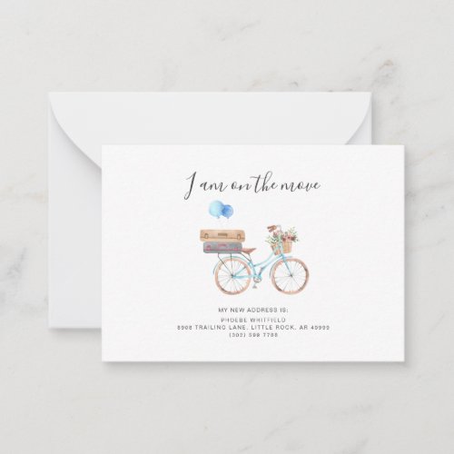 On The Move New Address Watercolor Bicycle Moving Note Card