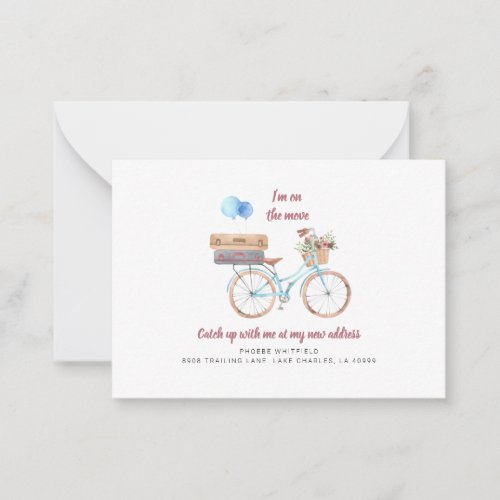 On The Move New Address Watercolor Bike Moving Note Card