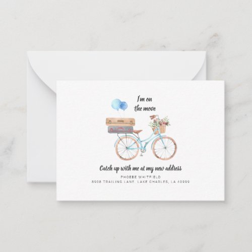On The Move New Address Watercolor Bike Moving Note Card