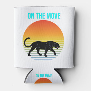 On the Move – Panther Walking Under a Retro Sunset Can Cooler