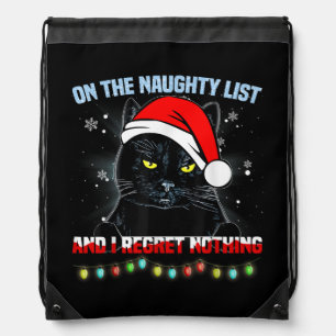 On The Naughty List And I Regret Nothing Cat Chris Drawstring Bag