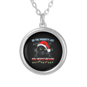 On The Naughty List And I Regret Nothing Cat Chris Silver Plated Necklace