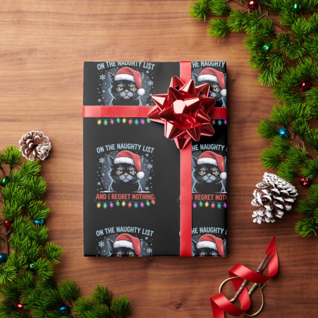 On The Naughty List And I Regret Nothing Cat Xmas Wrapping Paper (Holiday Gift)