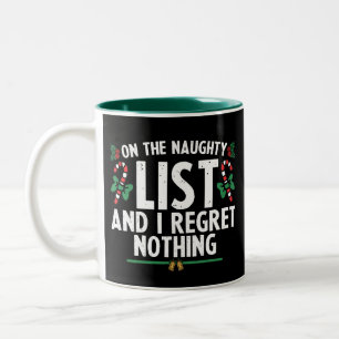 On The Naughty List And I Regret Nothing Xmas Two-Tone Coffee Mug