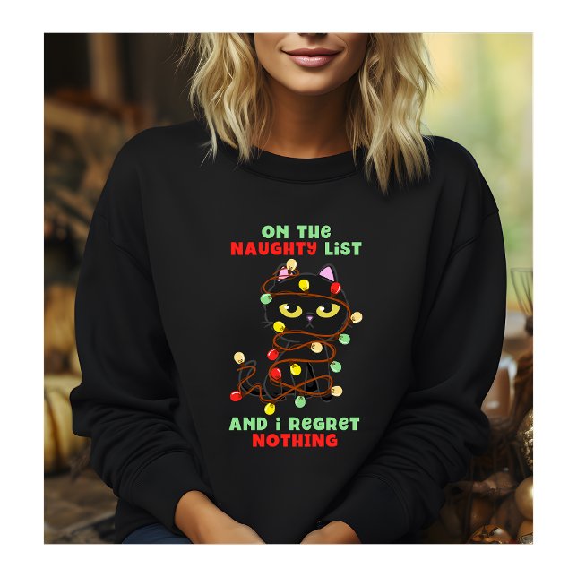 On the naughty list cat christmas tree lights sweatshirt (Creator Uploaded)