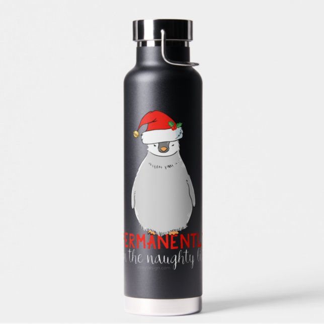 On The Naughty List Christmas Penguin Water Bottle (Left)