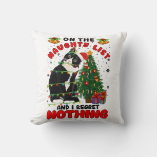 On The Naughty List I Regret Nothing Cat Christmas Throw Pillow