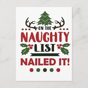 On The Naughty List Nailed It Funny Christmas Announcement Postcard