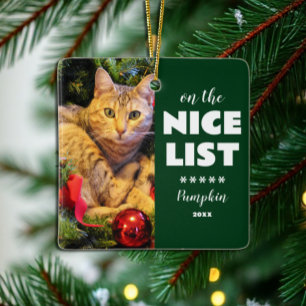 On The Nice List Christmas Cat Pet Photo Ceramic Ornament