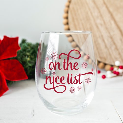 On the Nice List Christmas Stemless Wine Glass