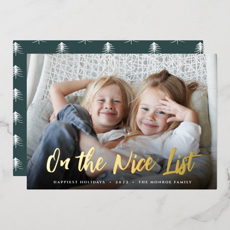 On the Nice List | Full Photo Foil Foil Holiday Card