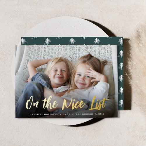 On the Nice List  Full Photo Foil Foil Holiday Card