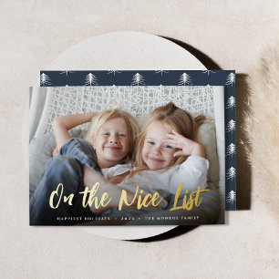On the Nice List Full Photo Foil Holiday Card