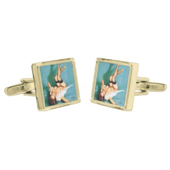 On The Phone - Vintage Pin Up Girl Cufflinks by PinUpGallery at Zazzle