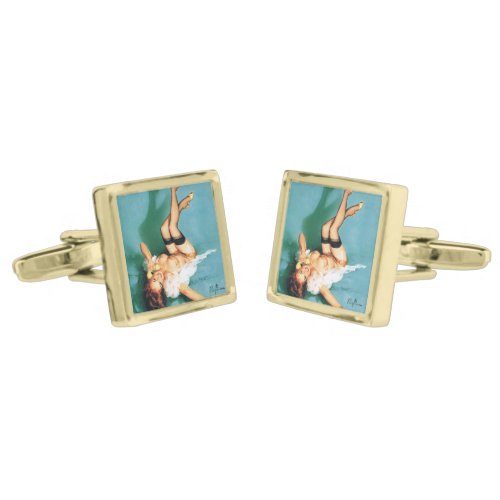 On the Phone _ Vintage Pin Up Girl Cufflinks