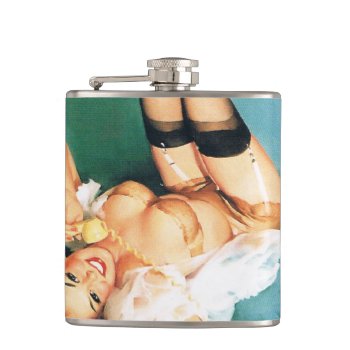 On The Phone - Vintage Pin Up Girl Flask by PinUpGallery at Zazzle
