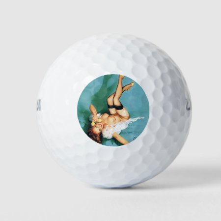 On The Phone - Vintage Pin Up Girl Golf Balls