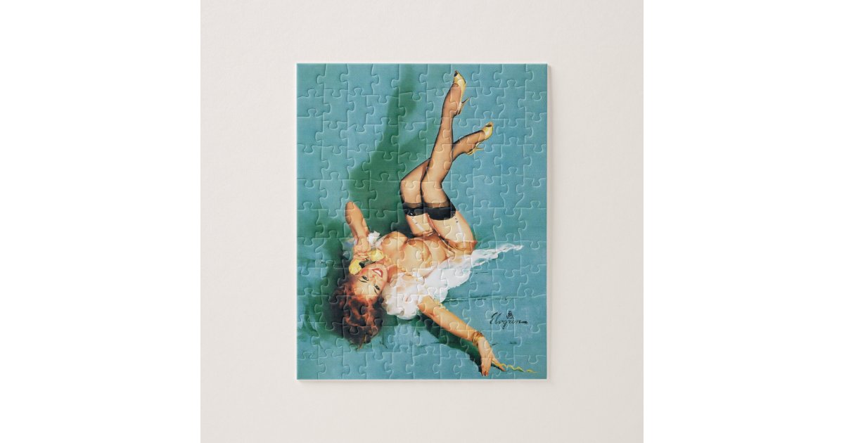 On the Phone Vintage Pin Up Girl Jigsaw Puzzle Zazzle