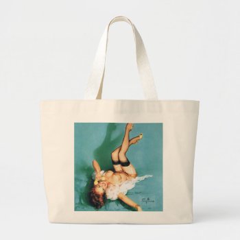 On The Phone - Vintage Pin Up Girl Large Tote Bag by PinUpGallery at Zazzle