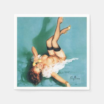 On The Phone - Vintage Pin Up Girl Paper Napkins by PinUpGallery at Zazzle