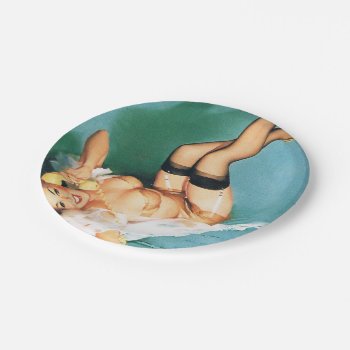 On The Phone - Vintage Pin Up Girl Paper Plates by PinUpGallery at Zazzle